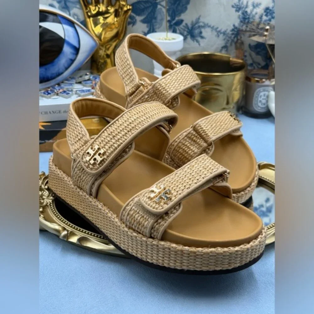🆕 TORY BURCH 🧿 NWOB Kira Sport Sandal, Havana Sand Natural Raffia - Sz US 8.5 - Picture 7 of 15
